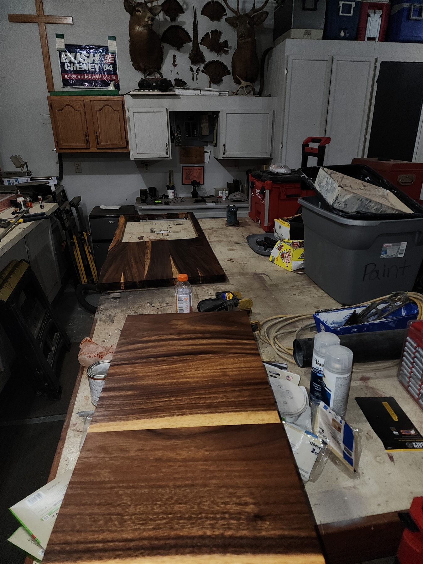 Rich wood grain visible after finish was applied to the repaired countertop