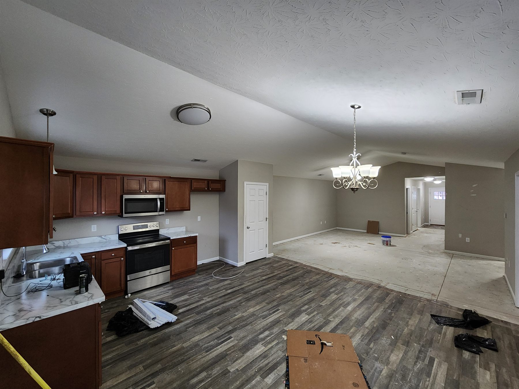Kitchen and living area cleared during renovation